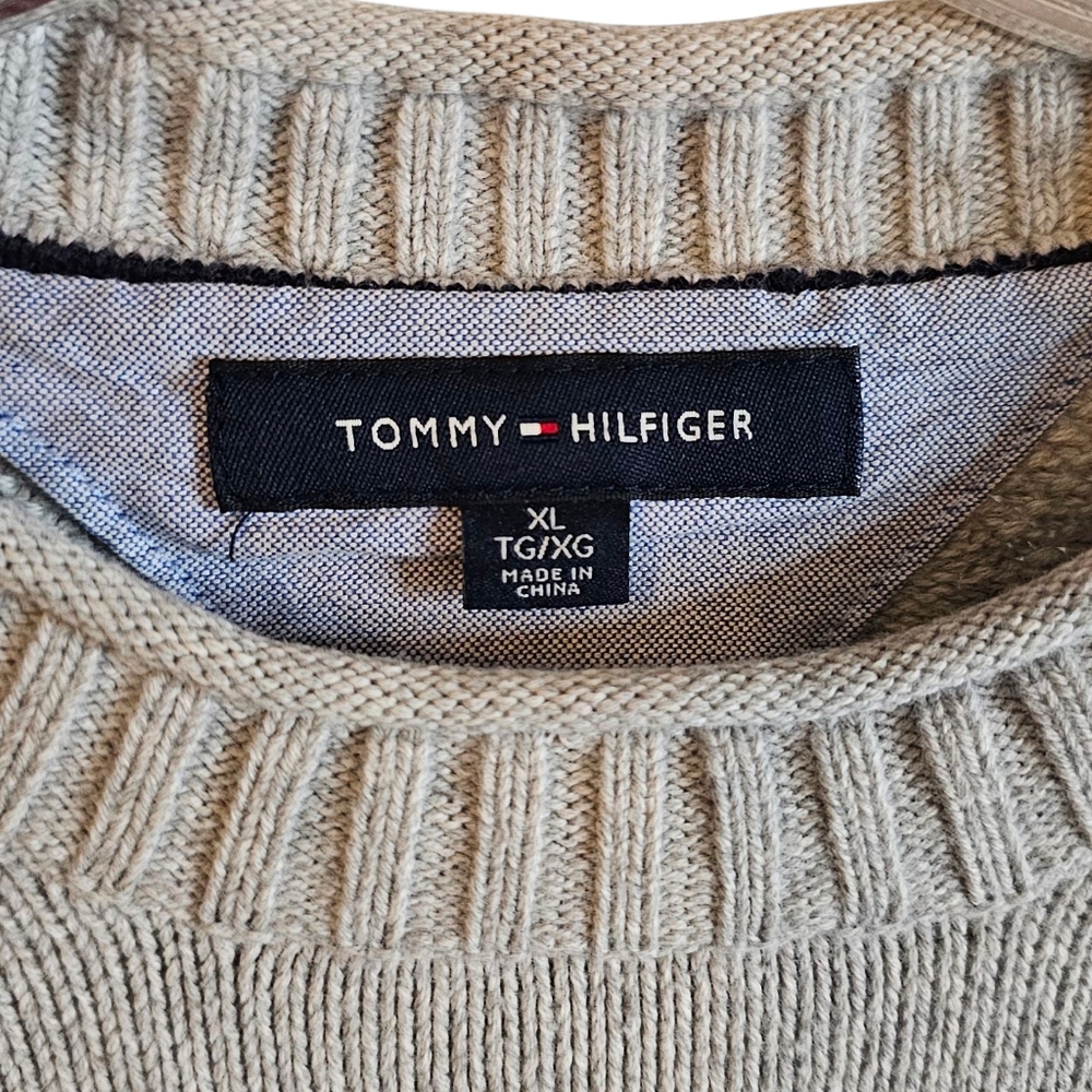 Tommy Hilfiger Minimalist Light Grey Cotton Rolled Crewneck Sweater men's XL - Picture 5 of 8